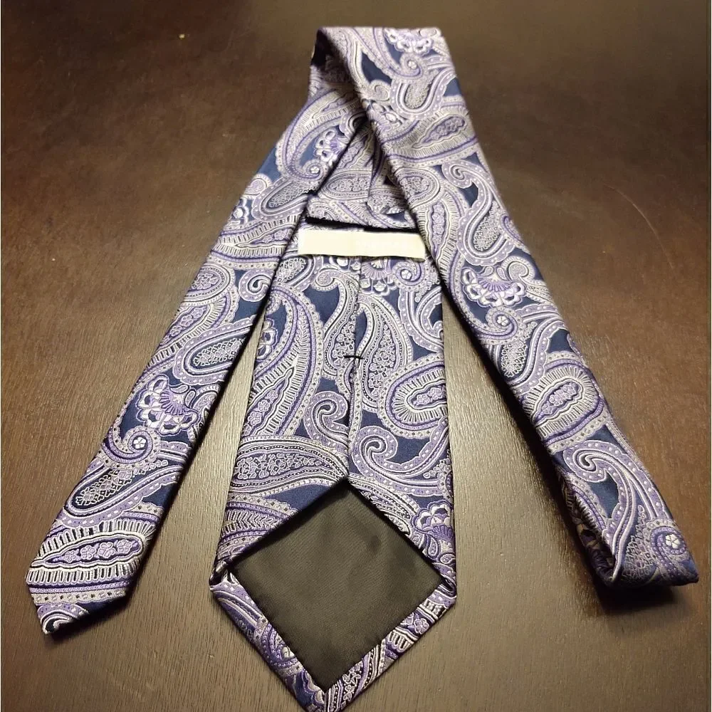 Michael Kors Paisley Blue Purple Silver Neck Tie